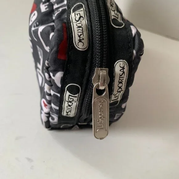 LESPORTSAC 2 SMALL BAGS POUCHES COSMETIC BAGS BLACK KEY PATTERN - Picture 7 of 10